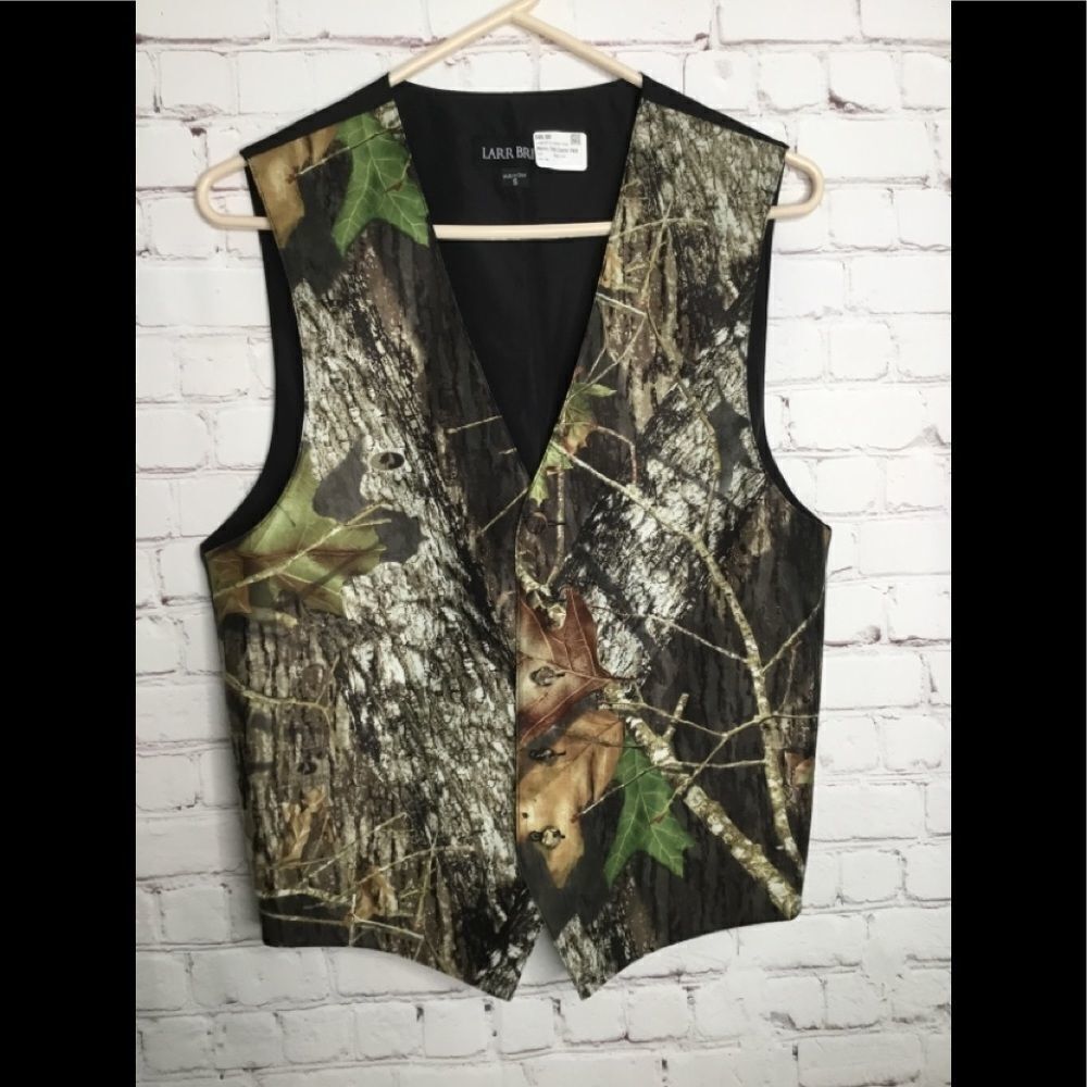 Men's Larr Brio‎ Satin Tuxedo Mossy Oak Camo Vest Wedding Groom Size S